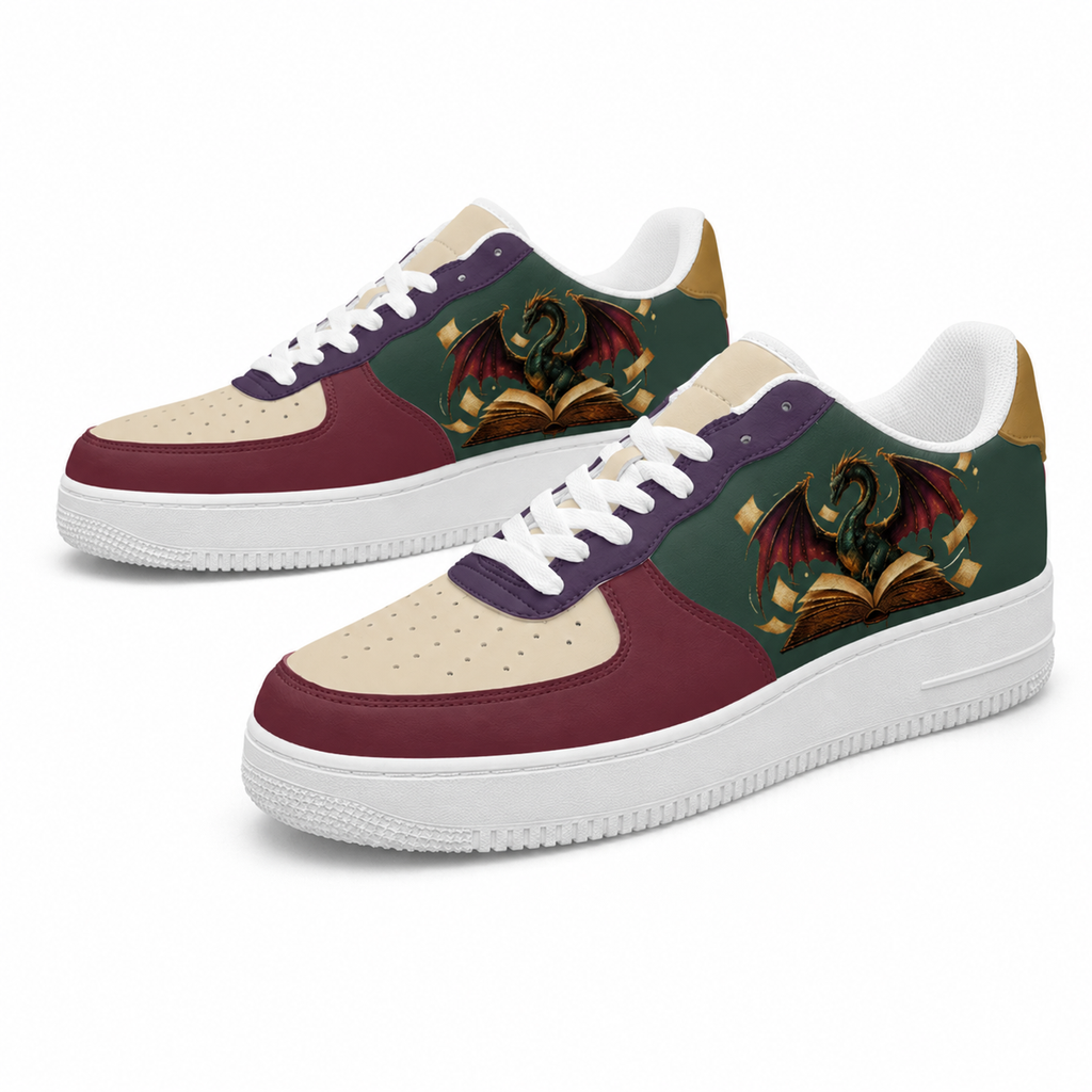 Mystic Dragon & Book Sneakers – Vintage Fantasy Inspired Casual Shoes