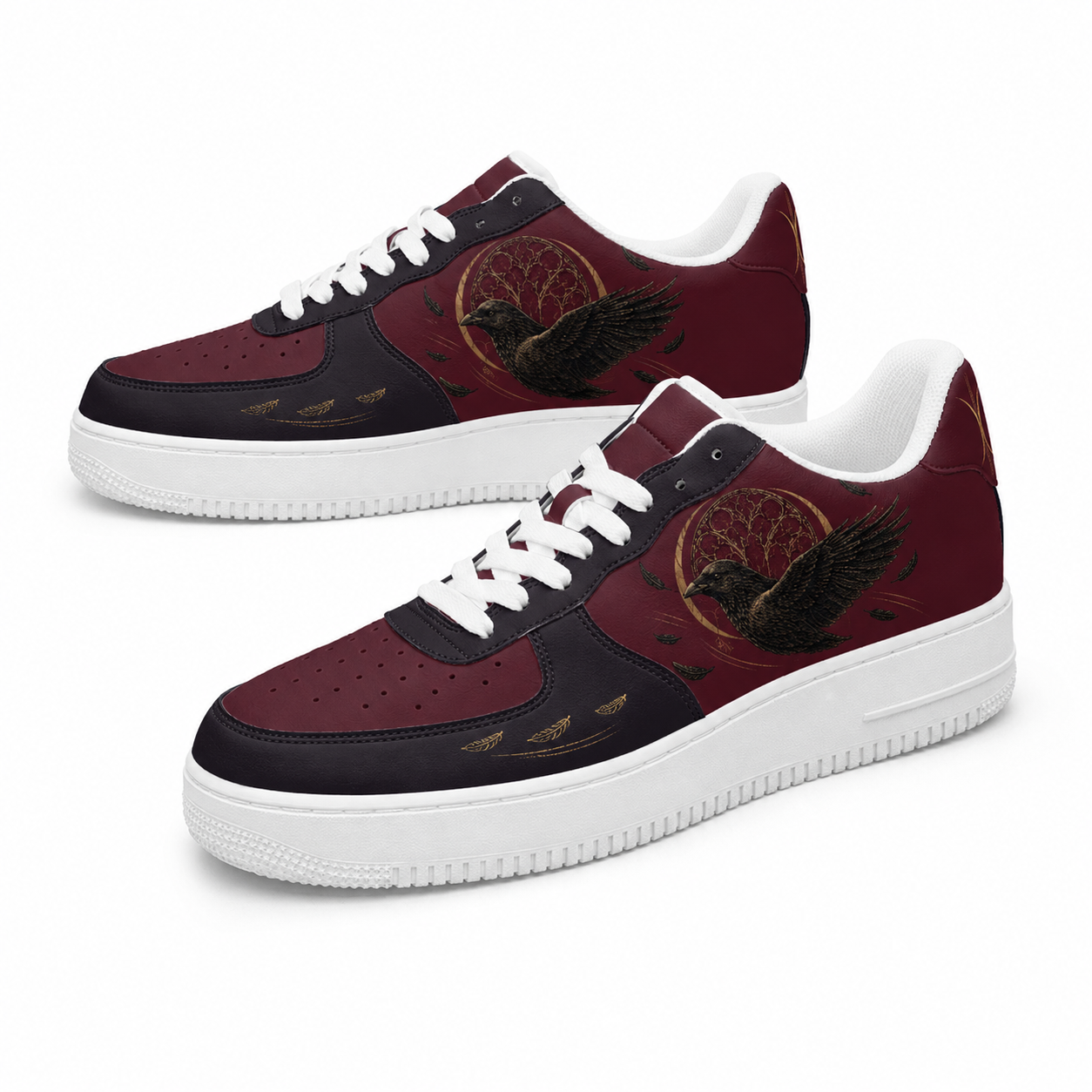 Vintage Raven Low-Top Sneakers – Burgundy & Black
