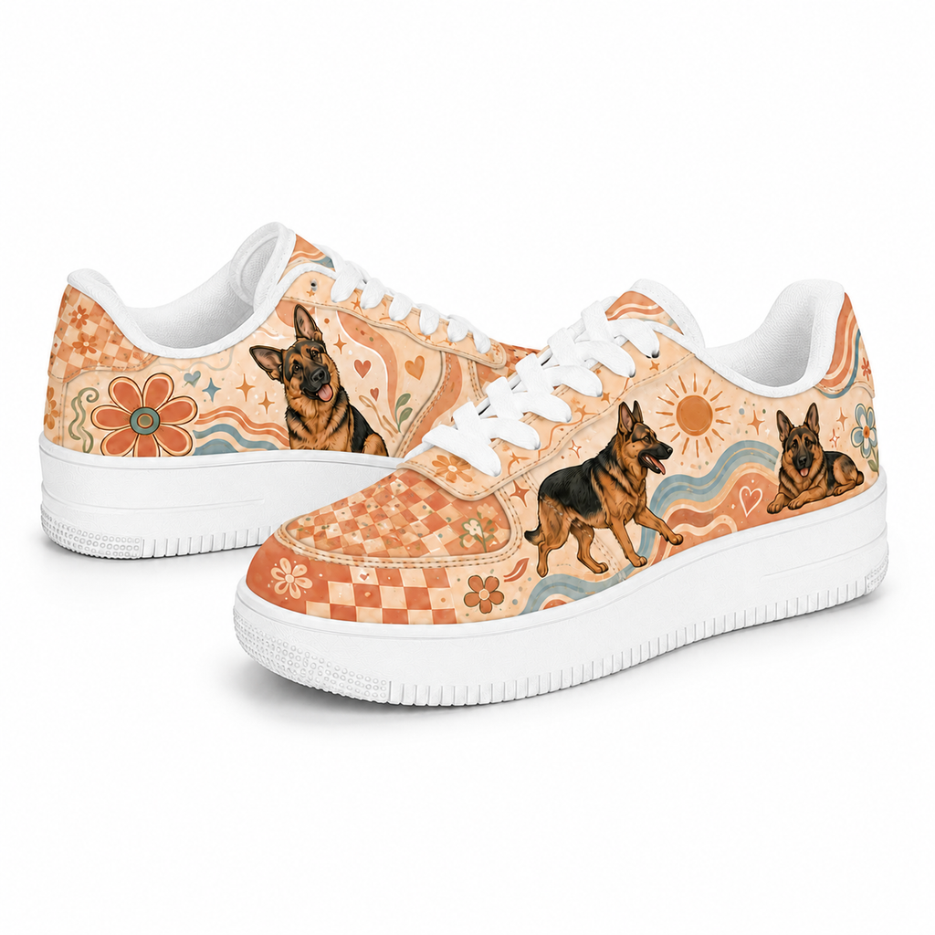 German Shepherd Mom Retro Floral Sneakers – GSD Gift for Women