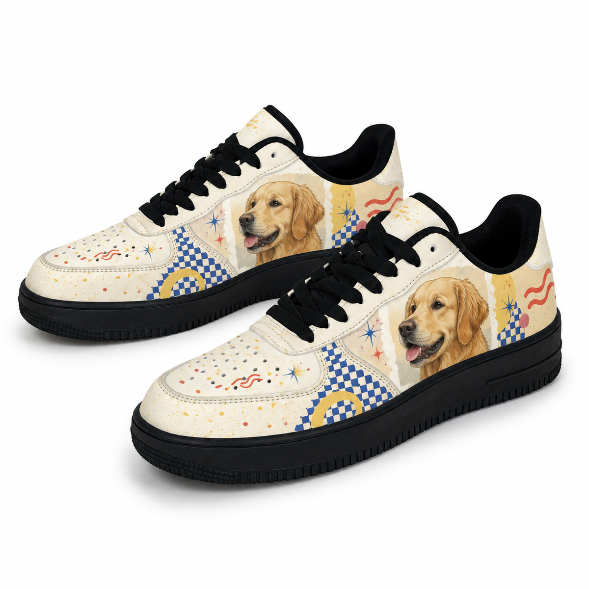 Golden Retriever Mom Retro Patchwork Sneakers