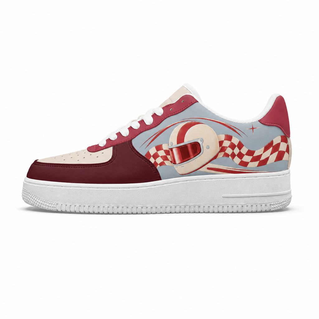 Retro Checkered Low-Top Sneakers – Burgundy & Powder Blue