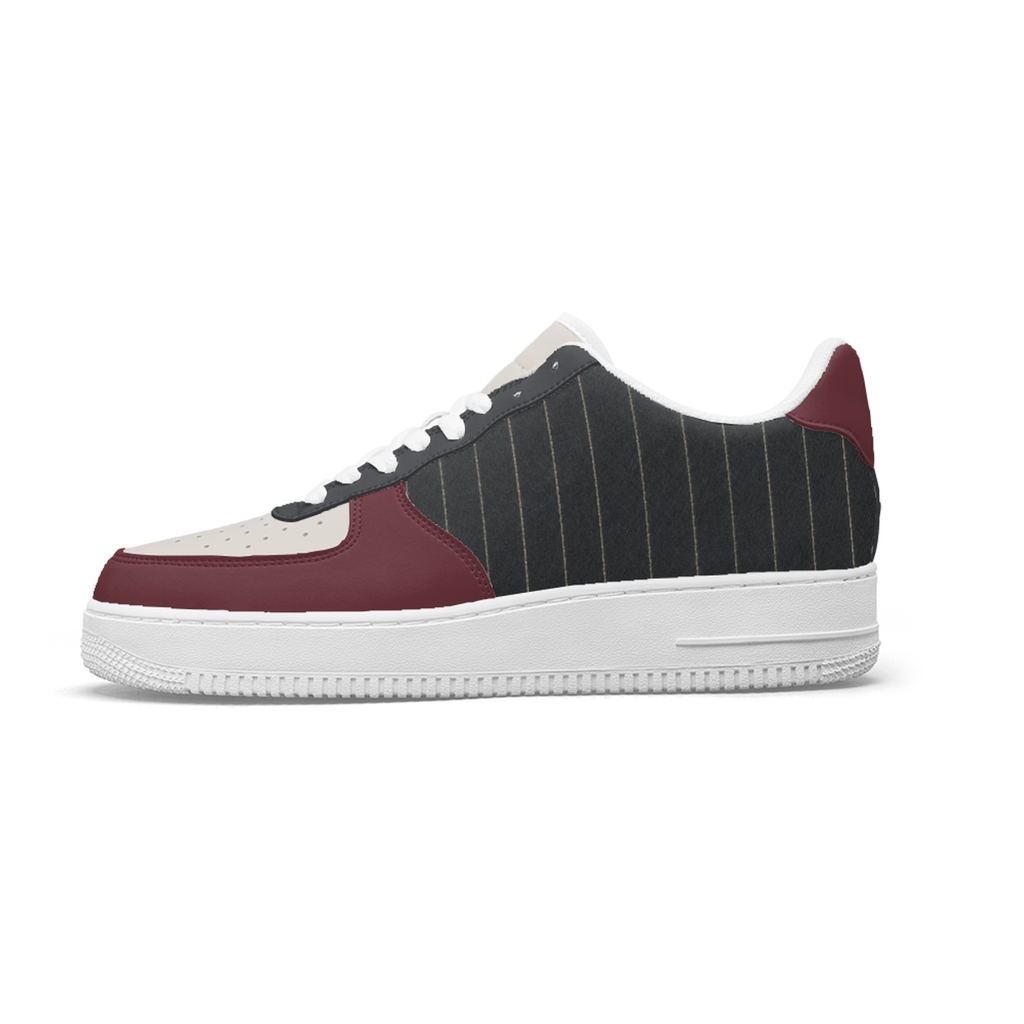 Pinstripe Color-Block Low-Top Sneakers – Black, Cream & Burgundy
