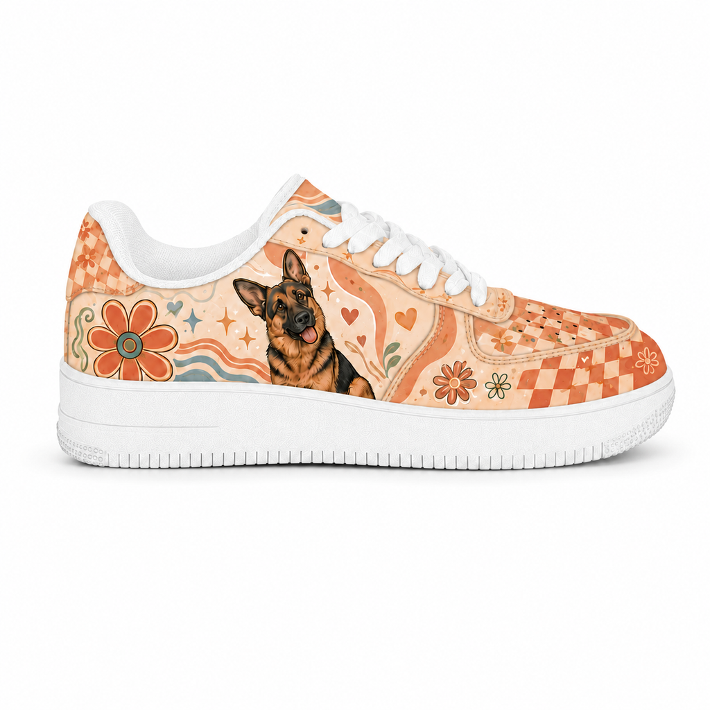 German Shepherd Mom Retro Floral Sneakers – GSD Gift for Women