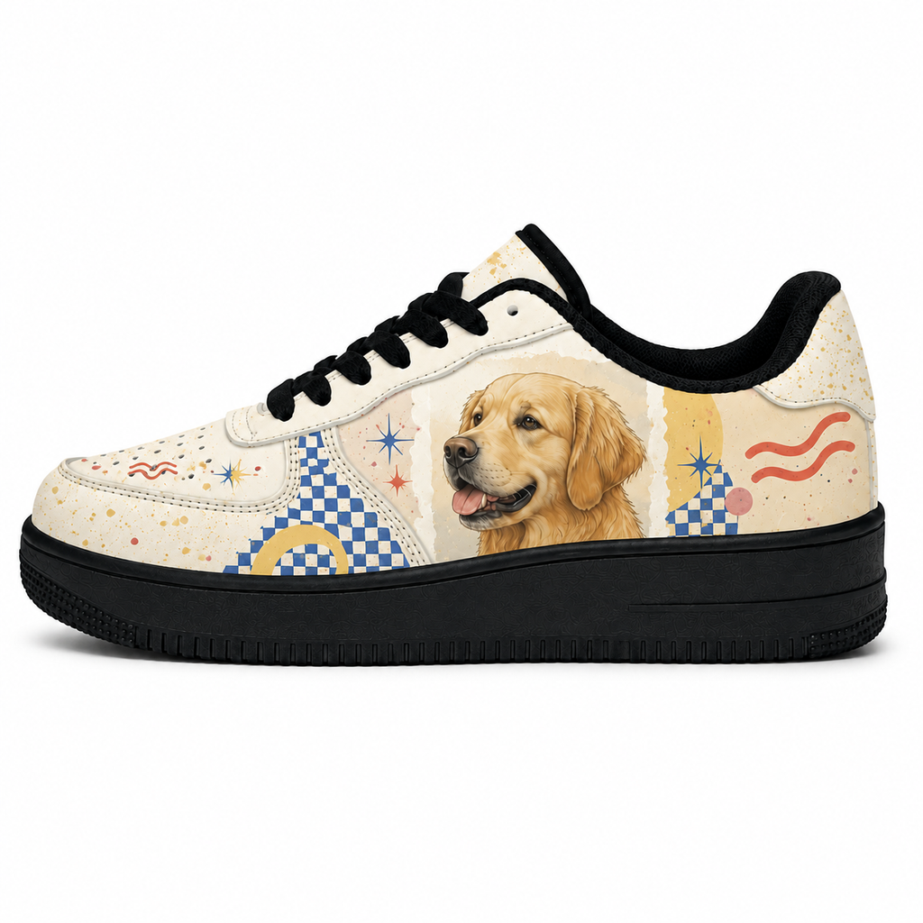 Golden Retriever Mom Retro Patchwork Sneakers