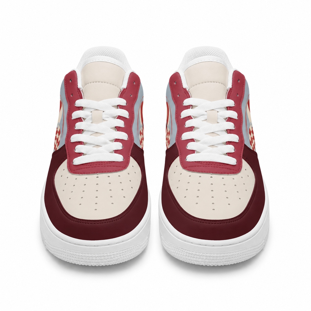 Retro Checkered Low-Top Sneakers – Burgundy & Powder Blue