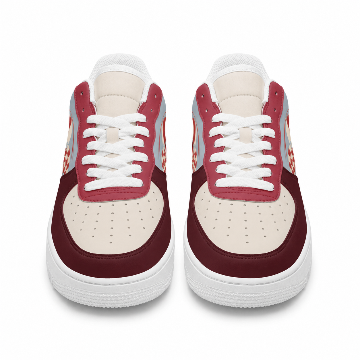 Retro Checkered Low-Top Sneakers – Burgundy & Powder Blue