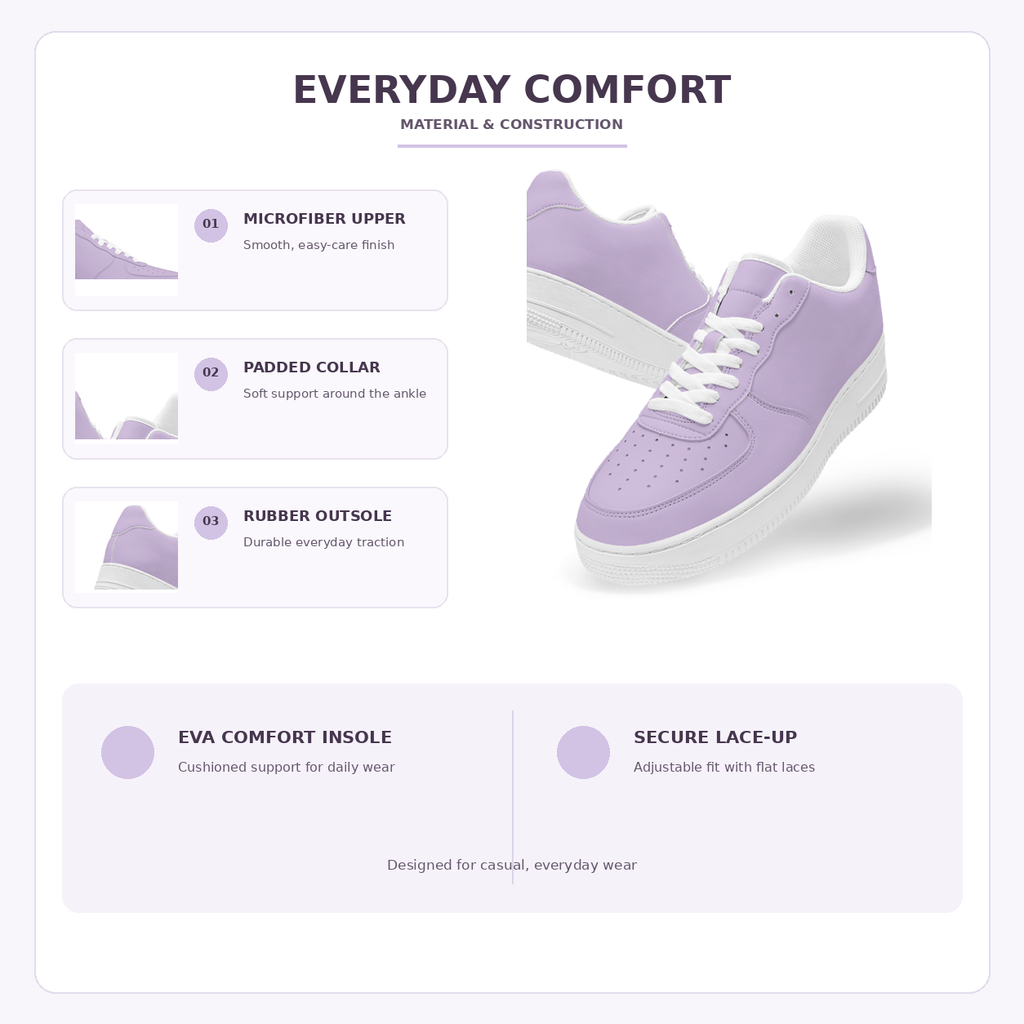 Soft Lavender Low-Top Sneakers – Minimal Everyday Style