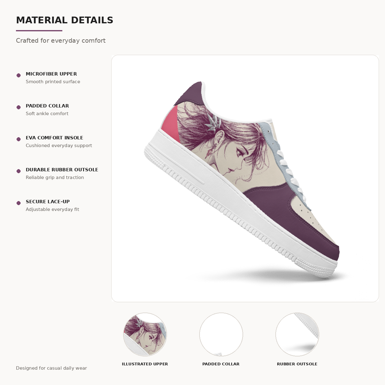 Plum Anime Portrait Sneakers
