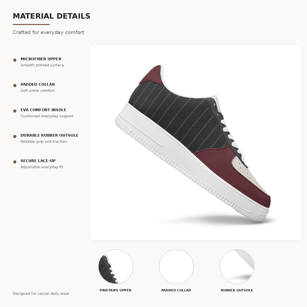 Pinstripe Color-Block Low-Top Sneakers – Black, Cream & Burgundy