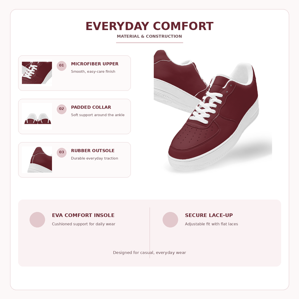 Burgundy Low-Top Sneakers – Minimal Everyday Style