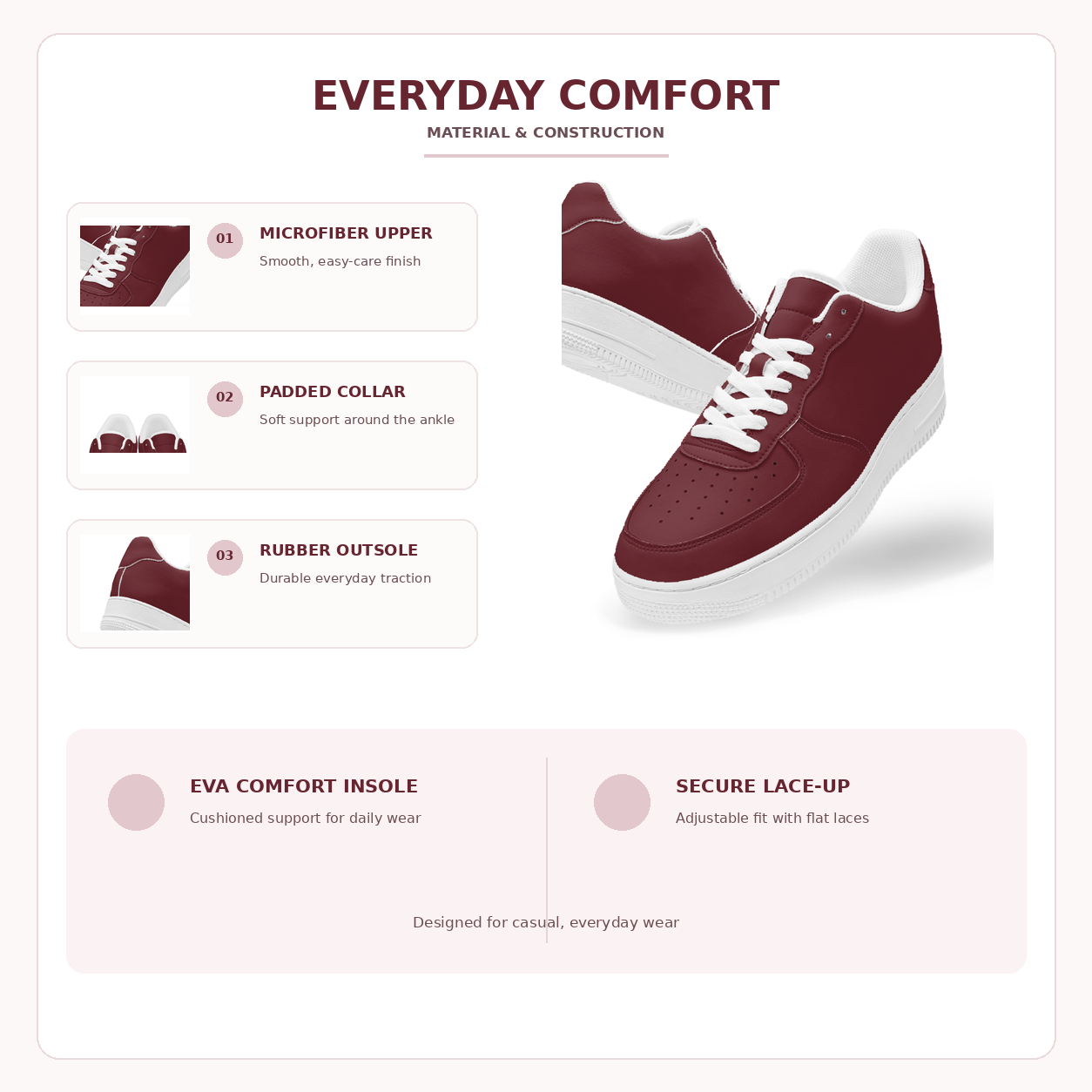 Burgundy Low-Top Sneakers – Minimal Everyday Style