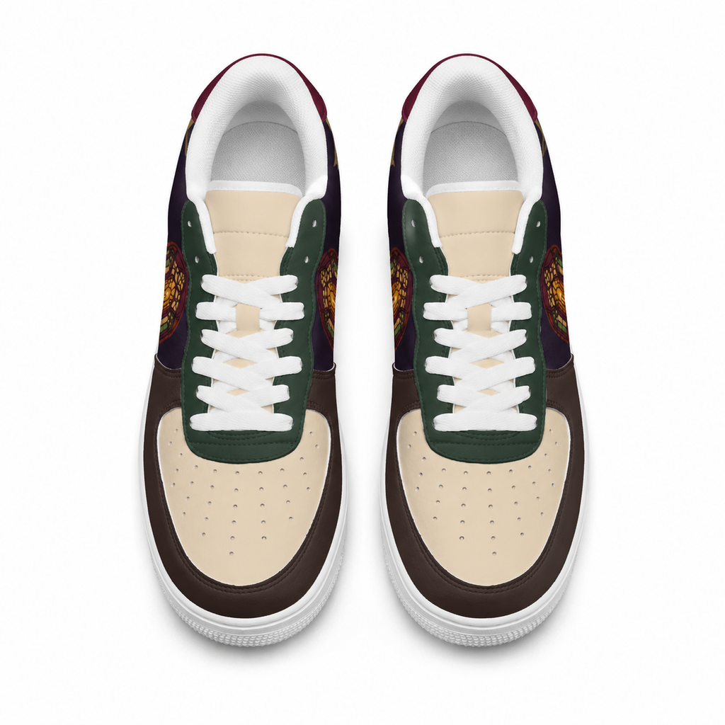 Gothic Stained Glass Bat Sneakers – Dark Cathedral Inspired Casual Shoes