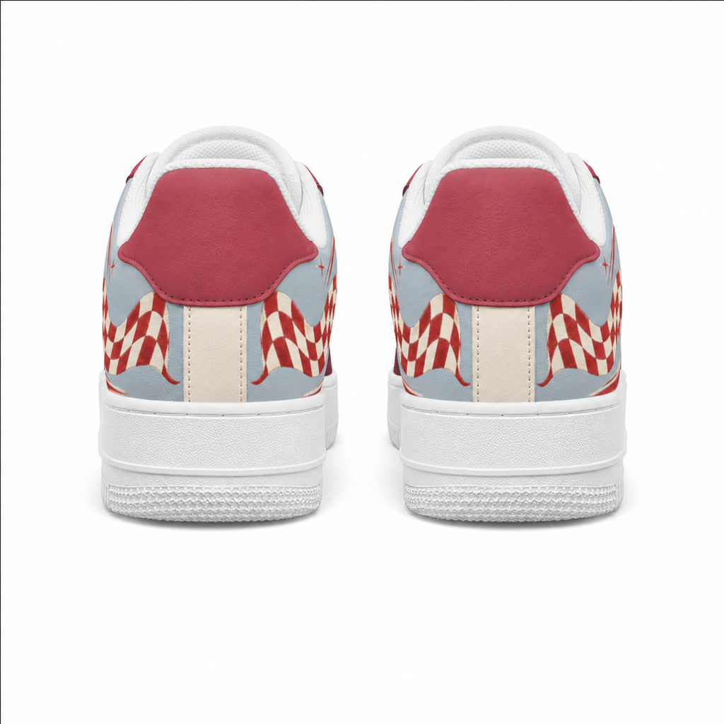 Retro Checkered Low-Top Sneakers – Burgundy & Powder Blue