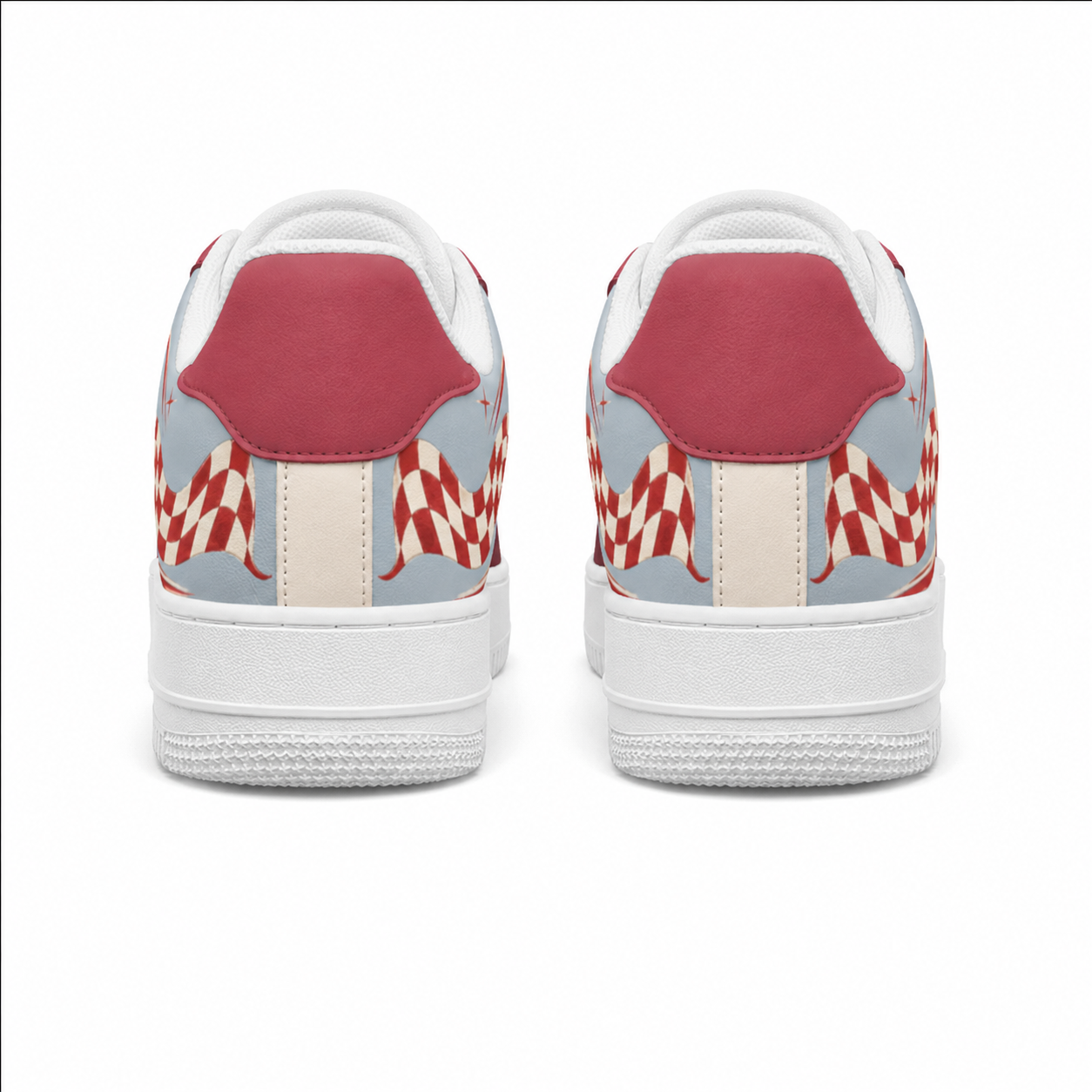 Retro Checkered Low-Top Sneakers – Burgundy & Powder Blue