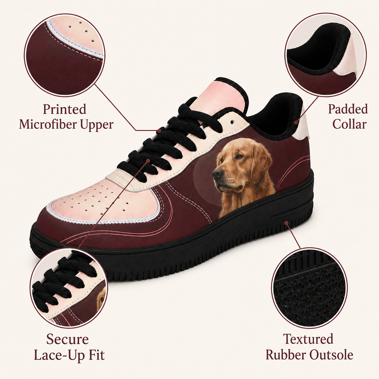 Golden Retriever Mom Burgundy Colorblock Sneakers