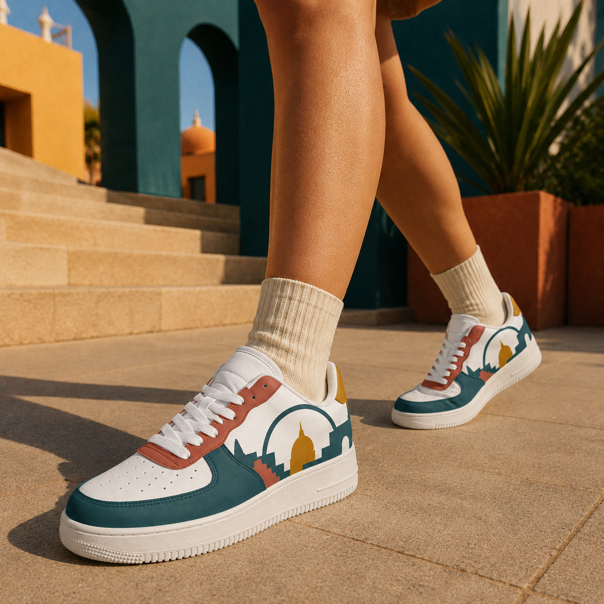 Teal Cityscape Sneakers