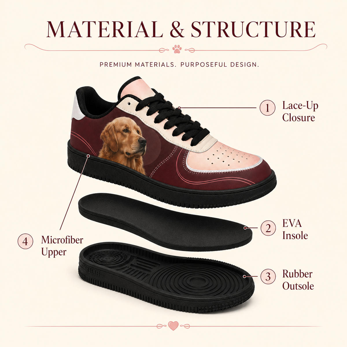 Golden Retriever Mom Burgundy Colorblock Sneakers
