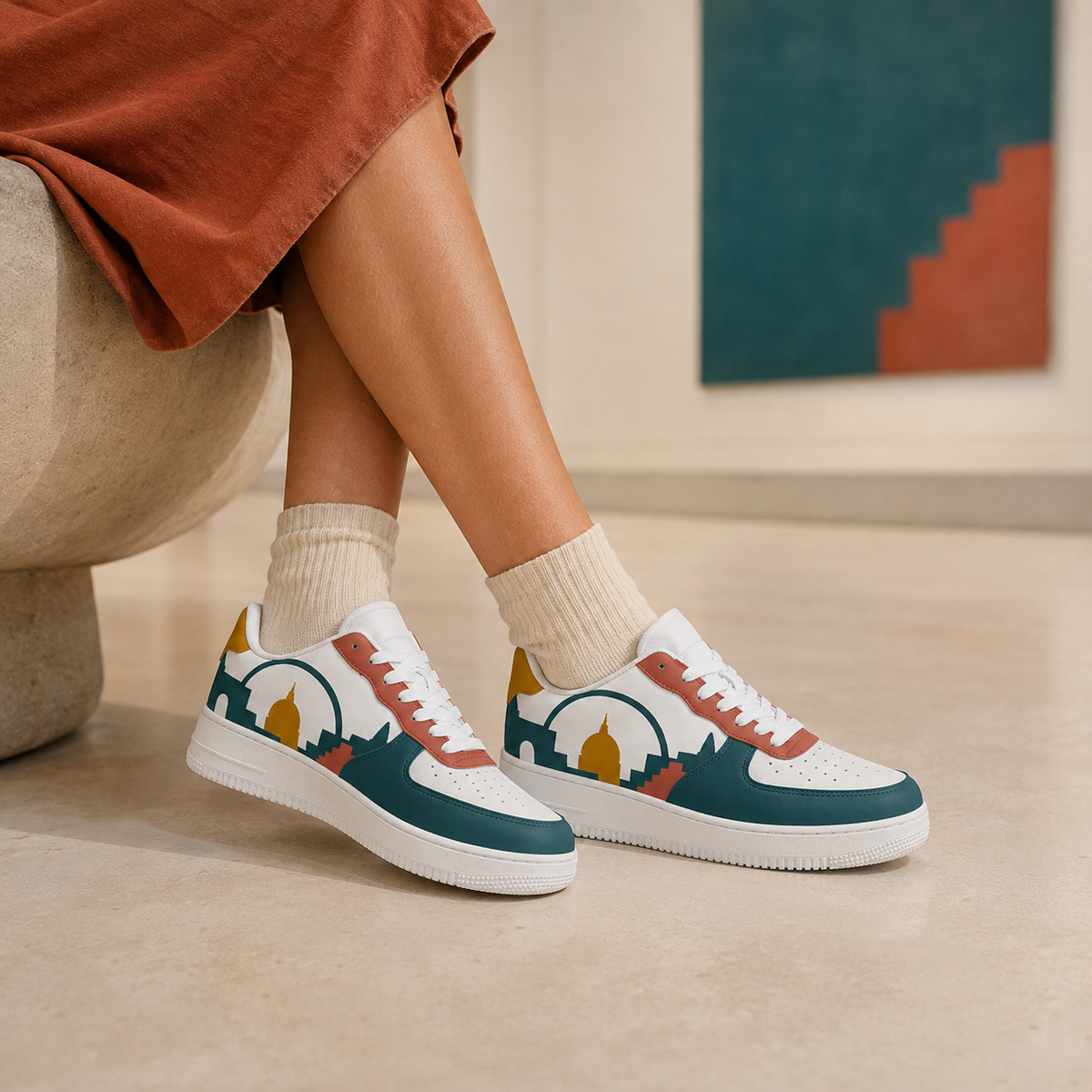 Teal Cityscape Sneakers
