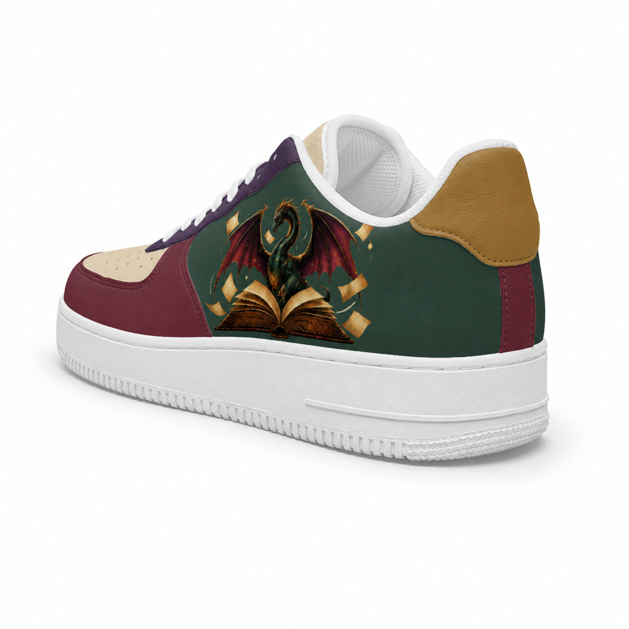 Mystic Dragon & Book Sneakers – Vintage Fantasy Inspired Casual Shoes