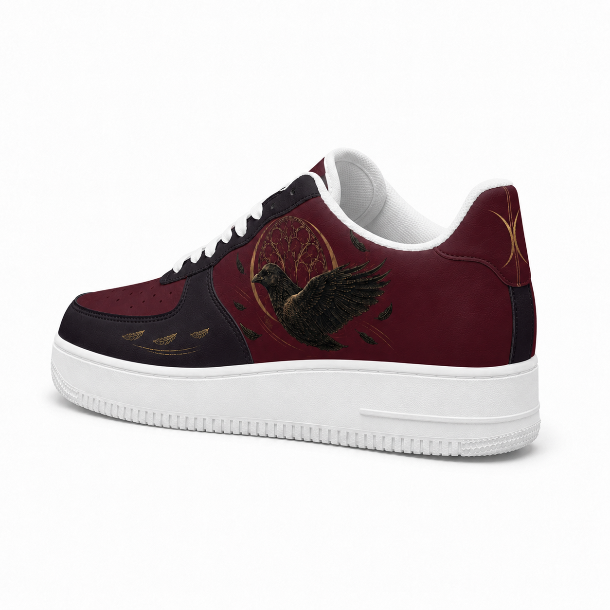 Vintage Raven Low-Top Sneakers – Burgundy & Black
