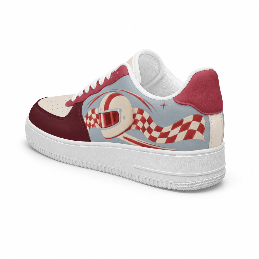 Retro Checkered Low-Top Sneakers – Burgundy & Powder Blue