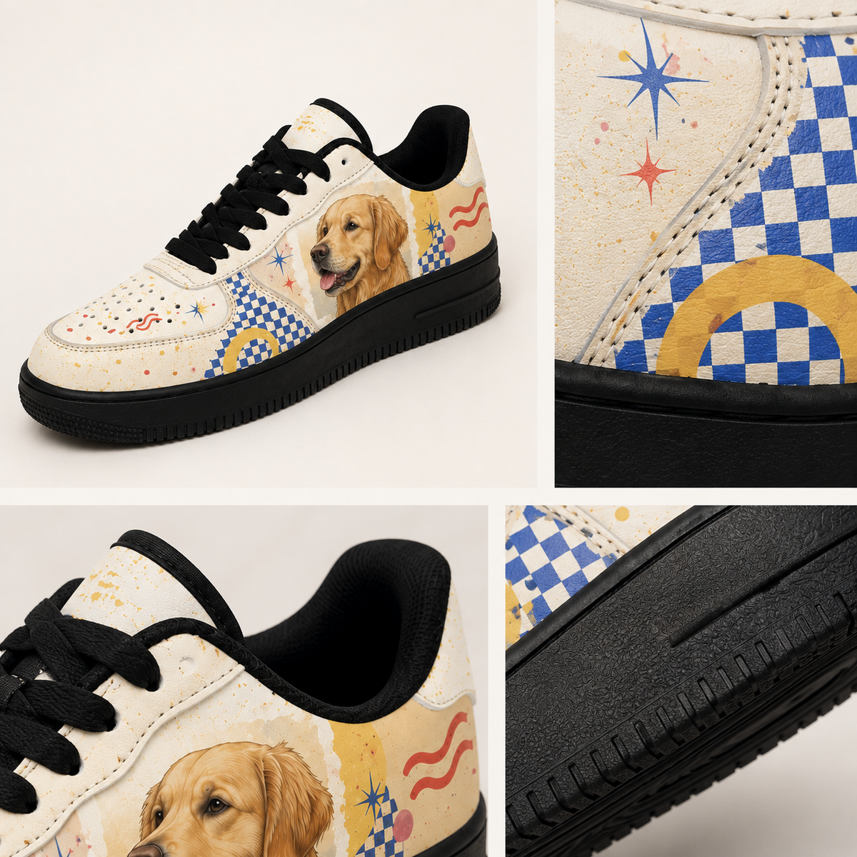 Golden Retriever Mom Retro Patchwork Sneakers
