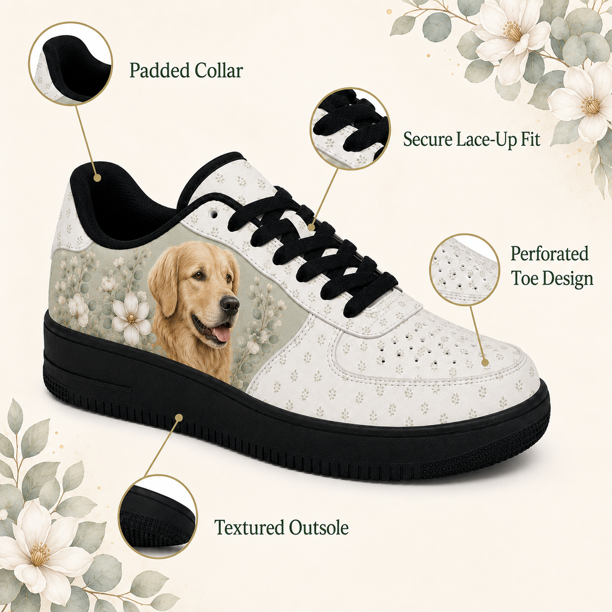 Golden Retriever Mom Vintage Garden Floral Sneakers