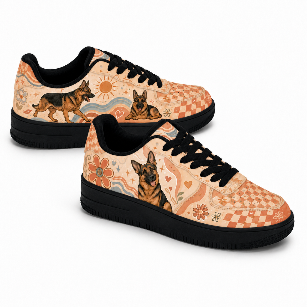 German Shepherd Mom Retro Floral Sneakers – GSD Gift for Women