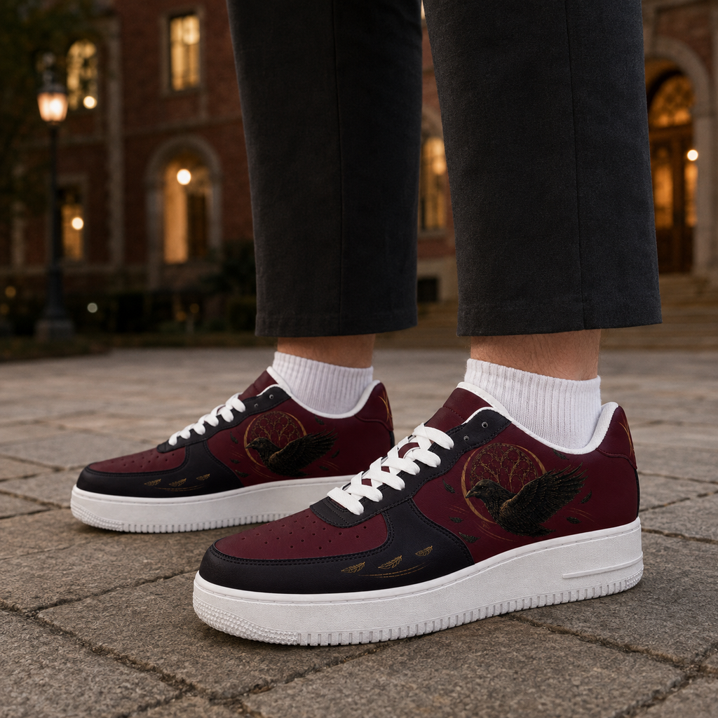 Vintage Raven Low-Top Sneakers – Burgundy & Black