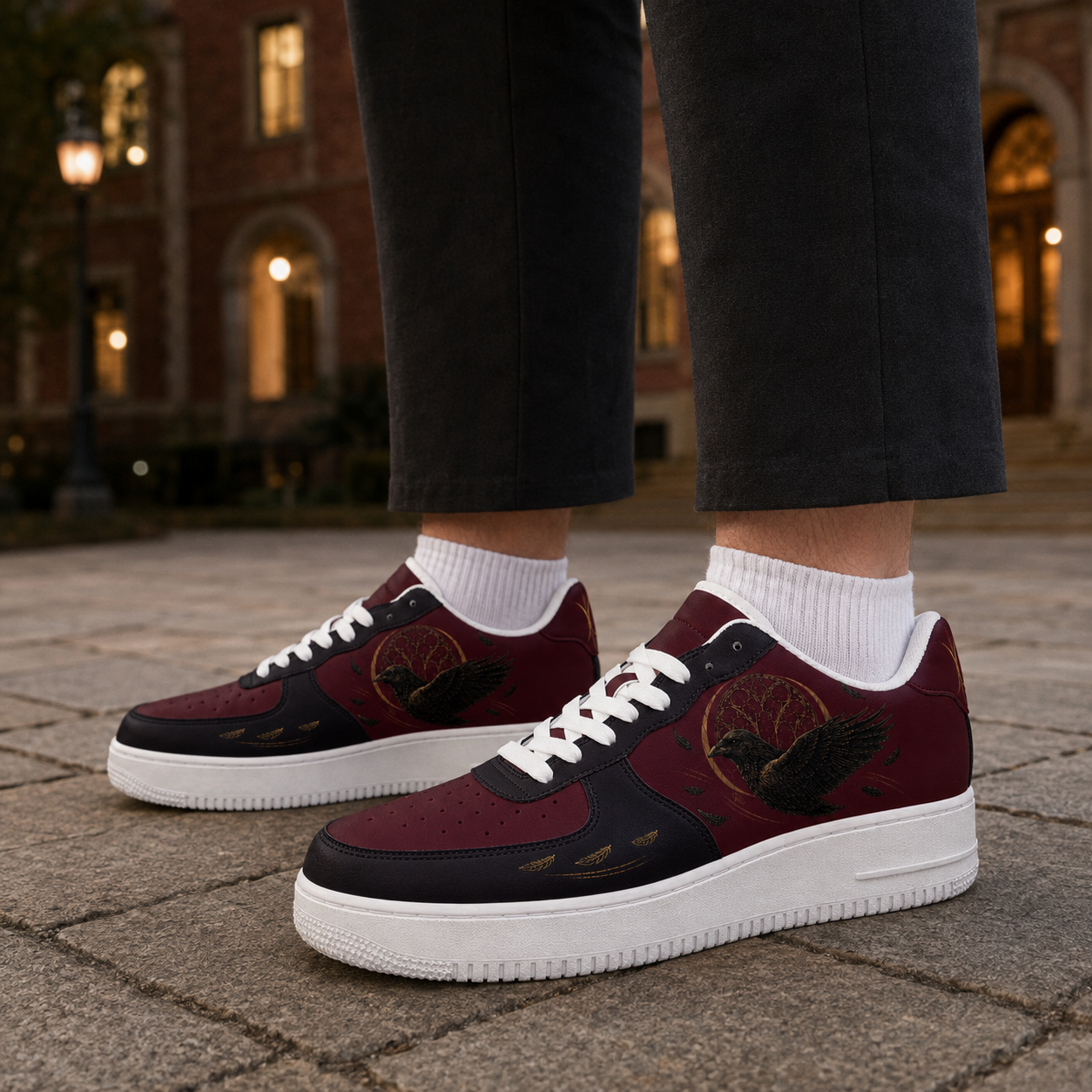 Vintage Raven Low-Top Sneakers – Burgundy & Black