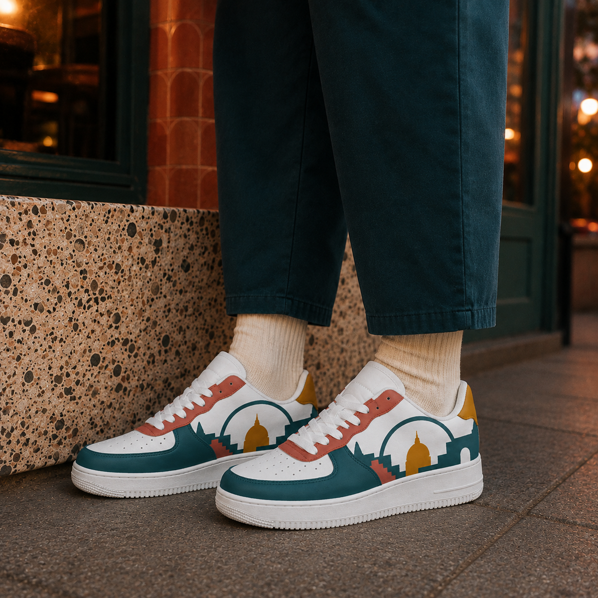 Teal Cityscape Sneakers