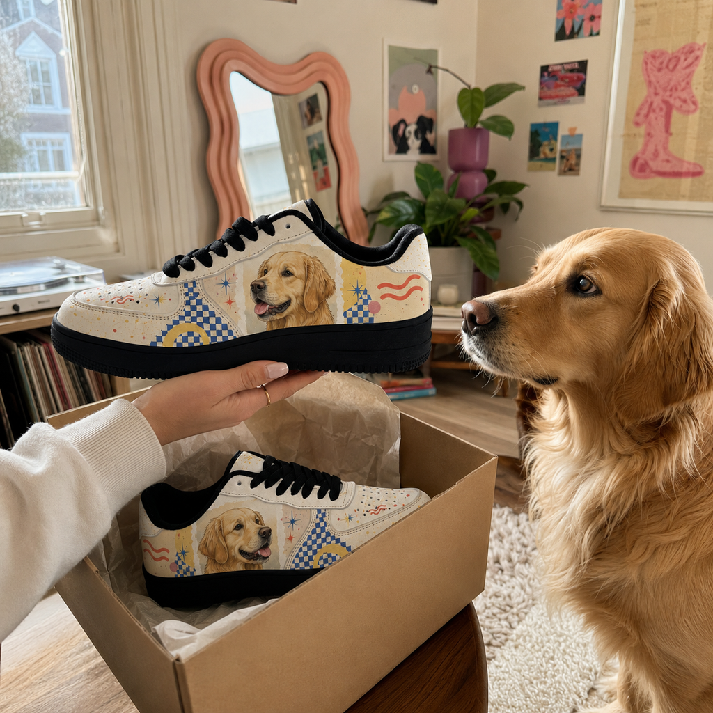 Golden Retriever Mom Retro Patchwork Sneakers