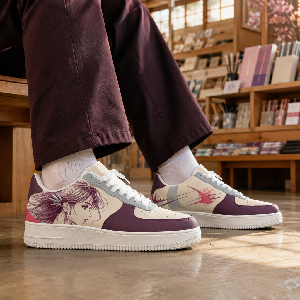Plum Anime Portrait Sneakers