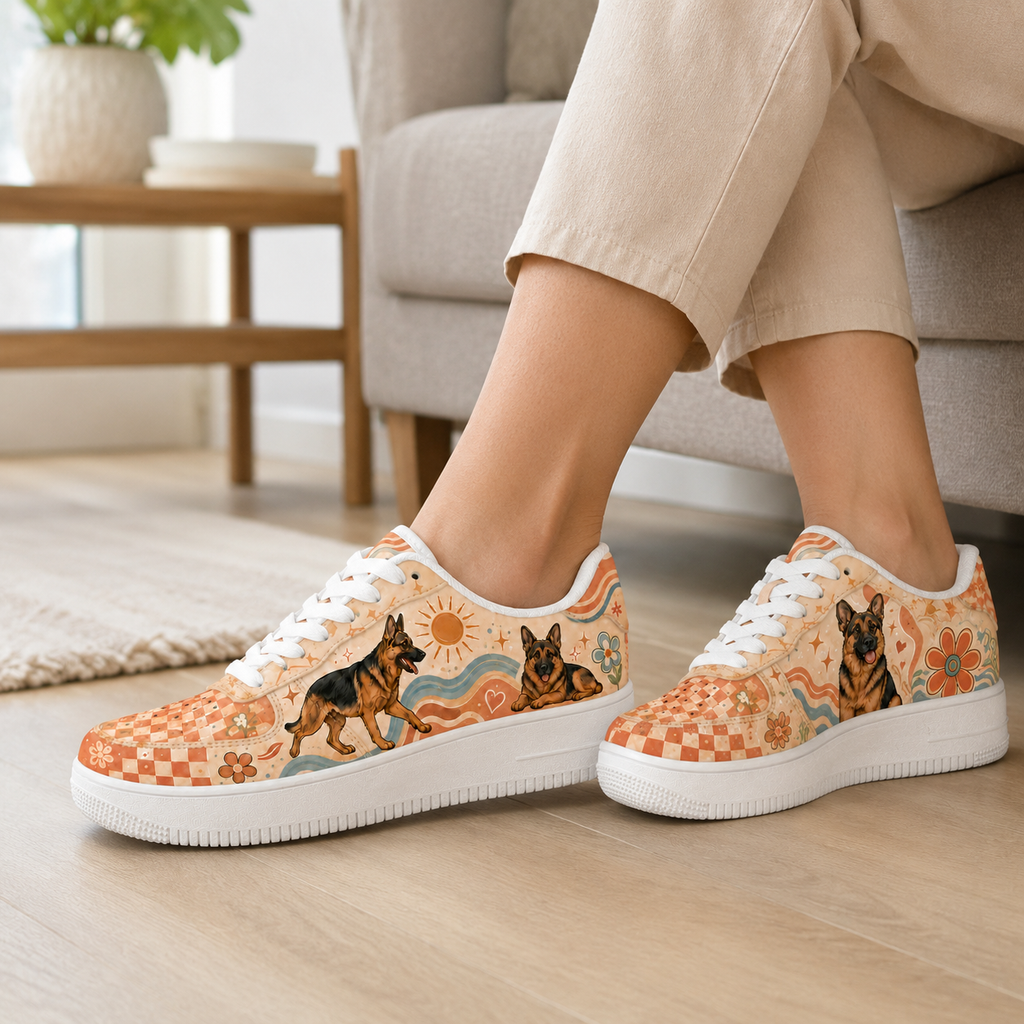 German Shepherd Mom Retro Floral Sneakers – GSD Gift for Women