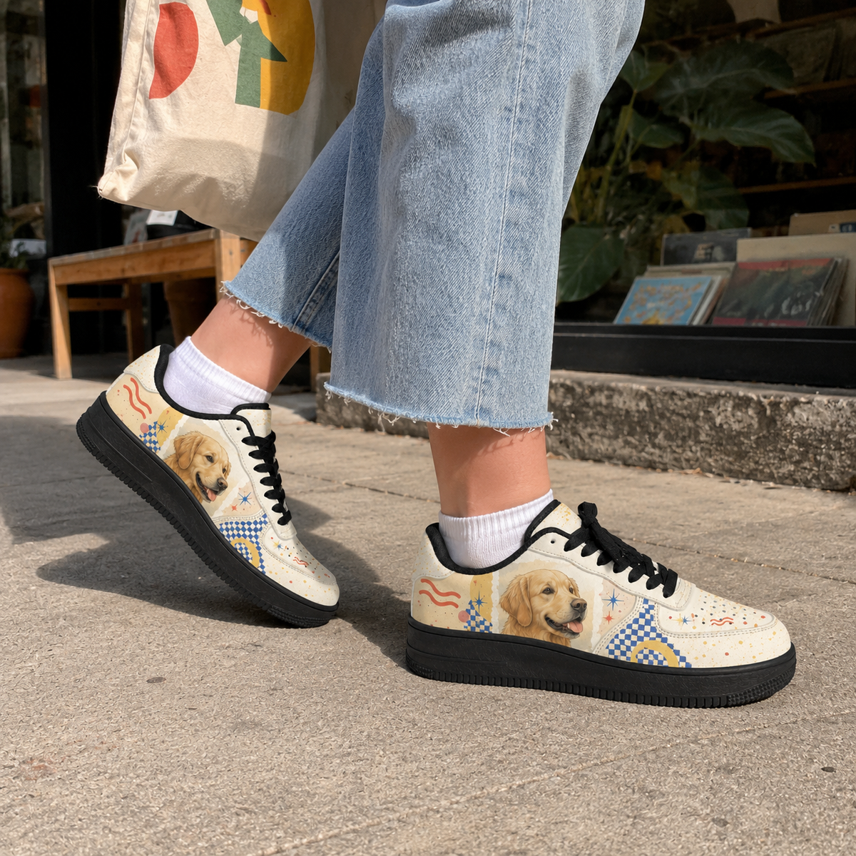 Golden Retriever Mom Retro Patchwork Sneakers