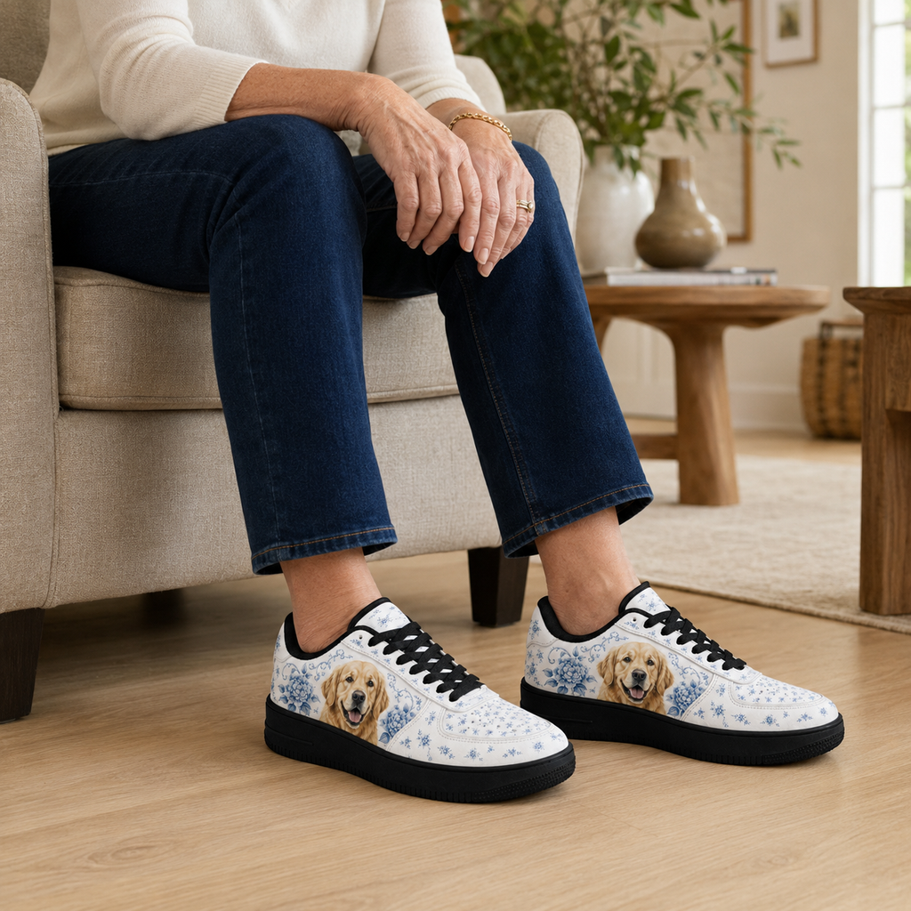 Golden Retriever Mom Blue Porcelain Sneakers