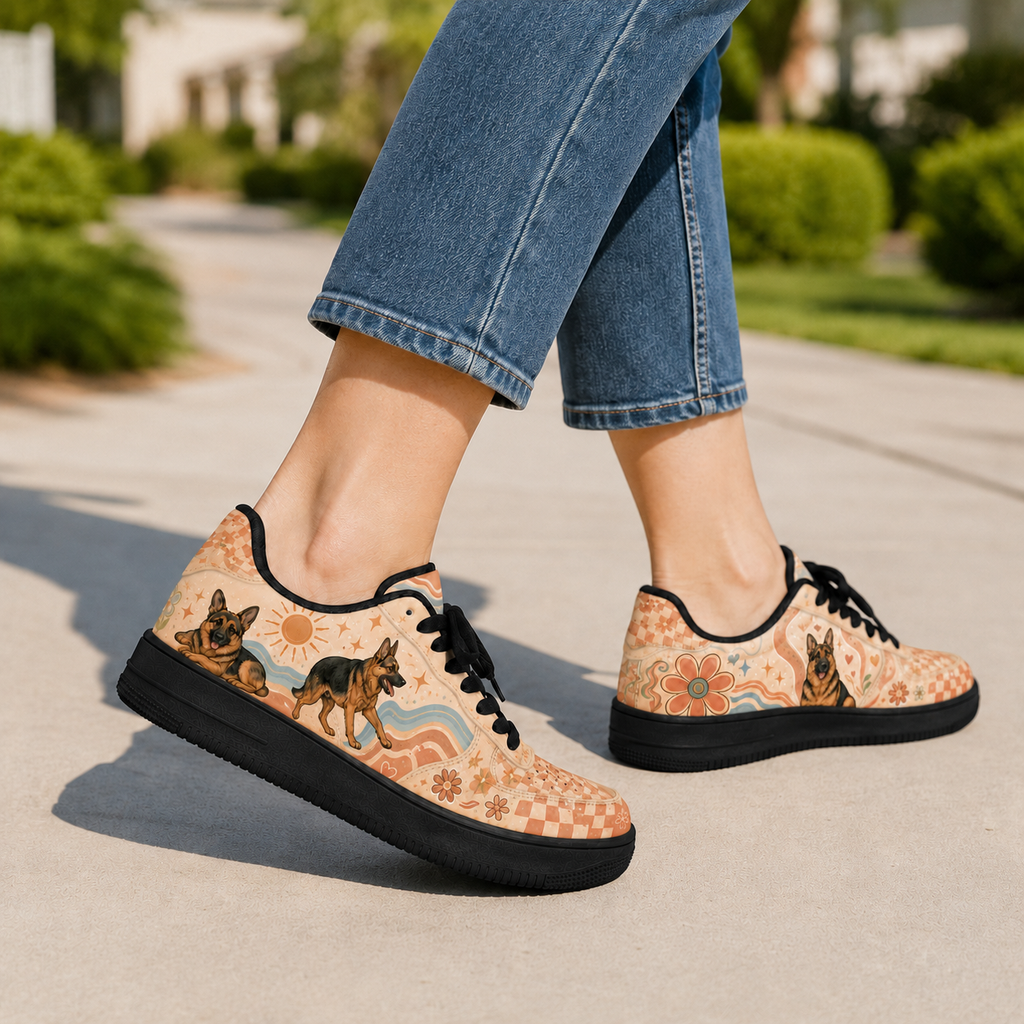 German Shepherd Mom Retro Floral Sneakers – GSD Gift for Women