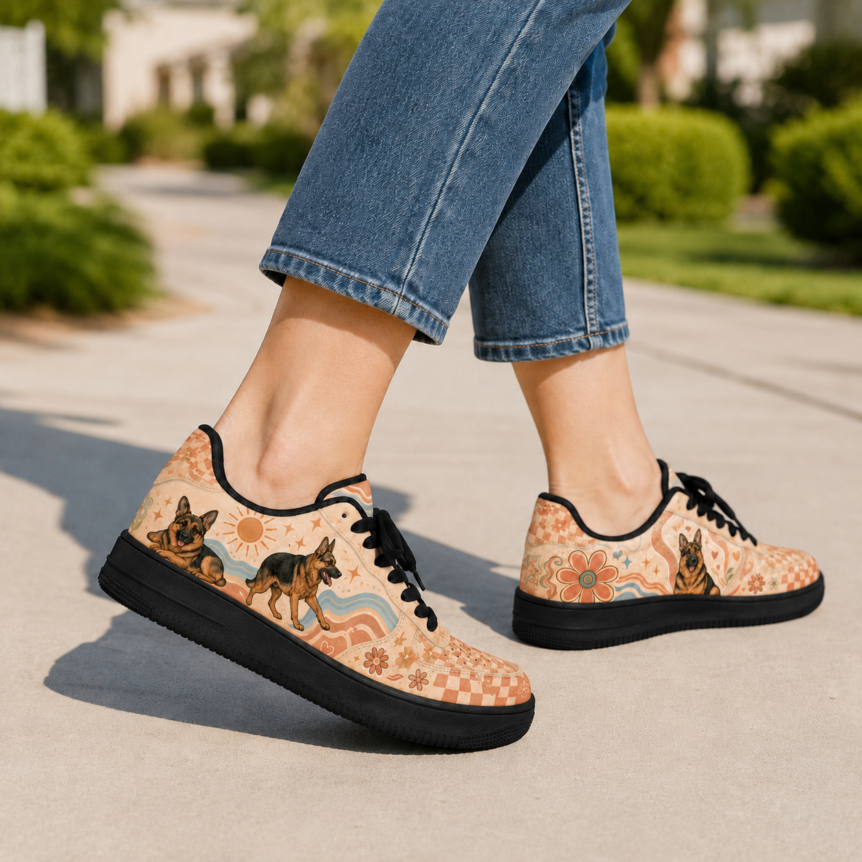 German Shepherd Mom Retro Floral Sneakers – GSD Gift for Women
