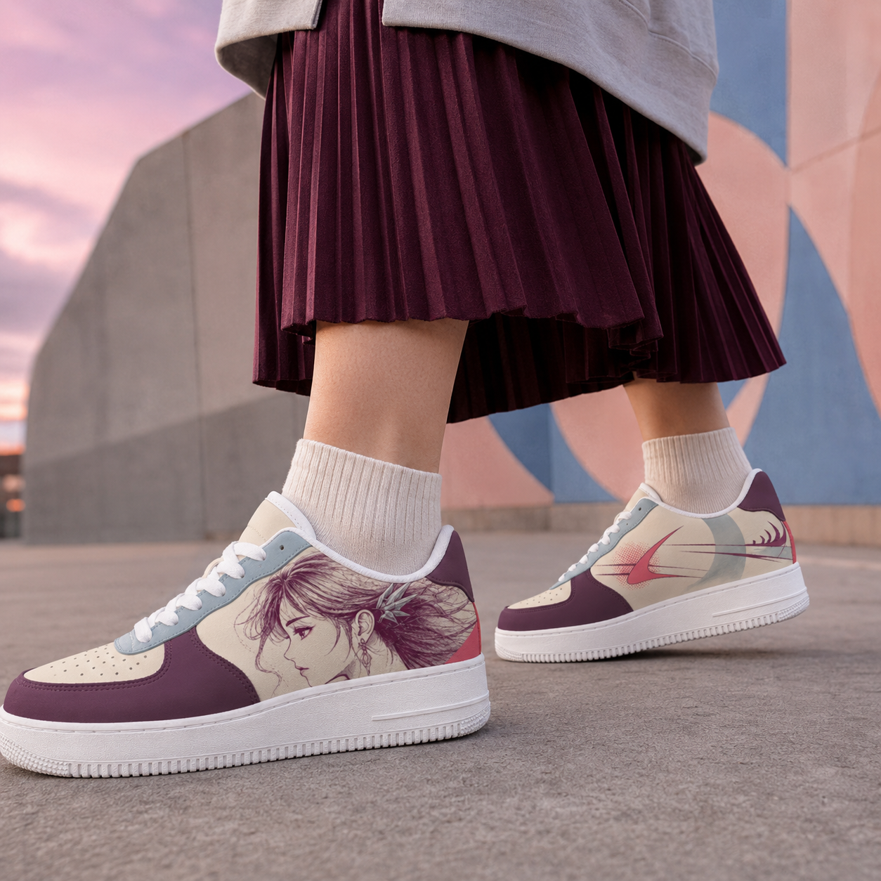 Plum Anime Portrait Sneakers