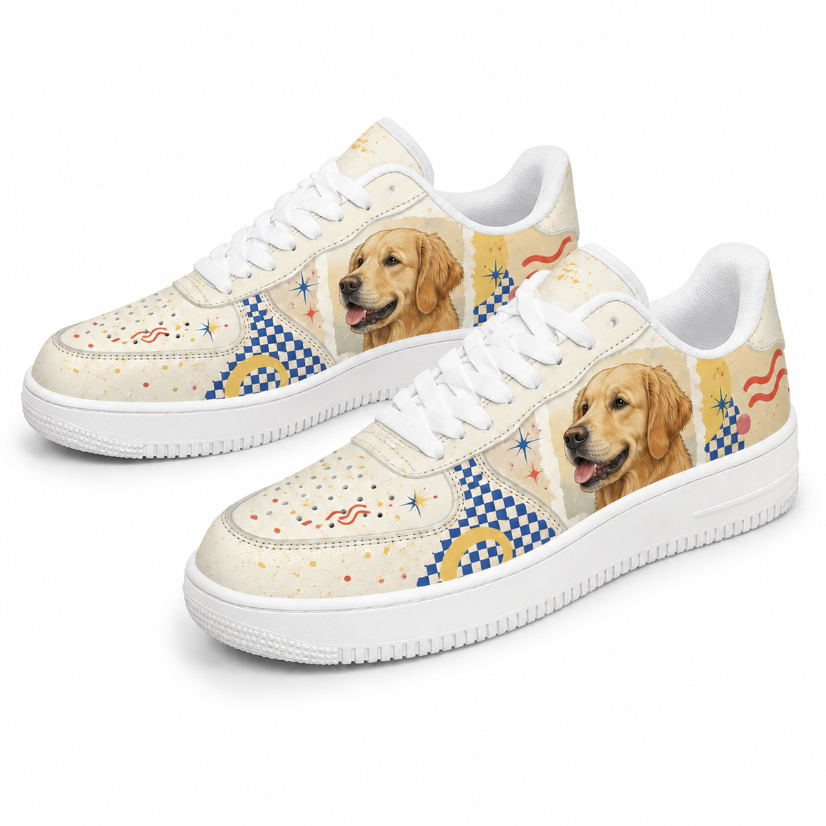 Golden Retriever Mom Retro Patchwork Sneakers