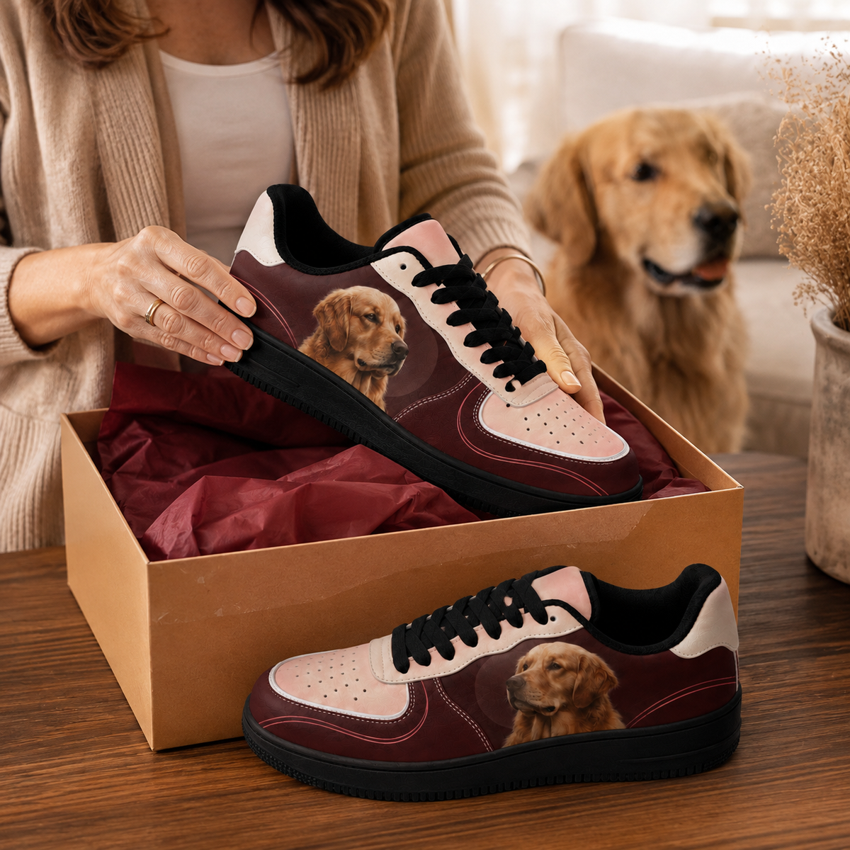 Golden Retriever Mom Burgundy Colorblock Sneakers