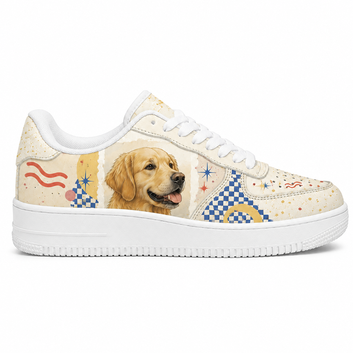 Golden Retriever Mom Retro Patchwork Sneakers