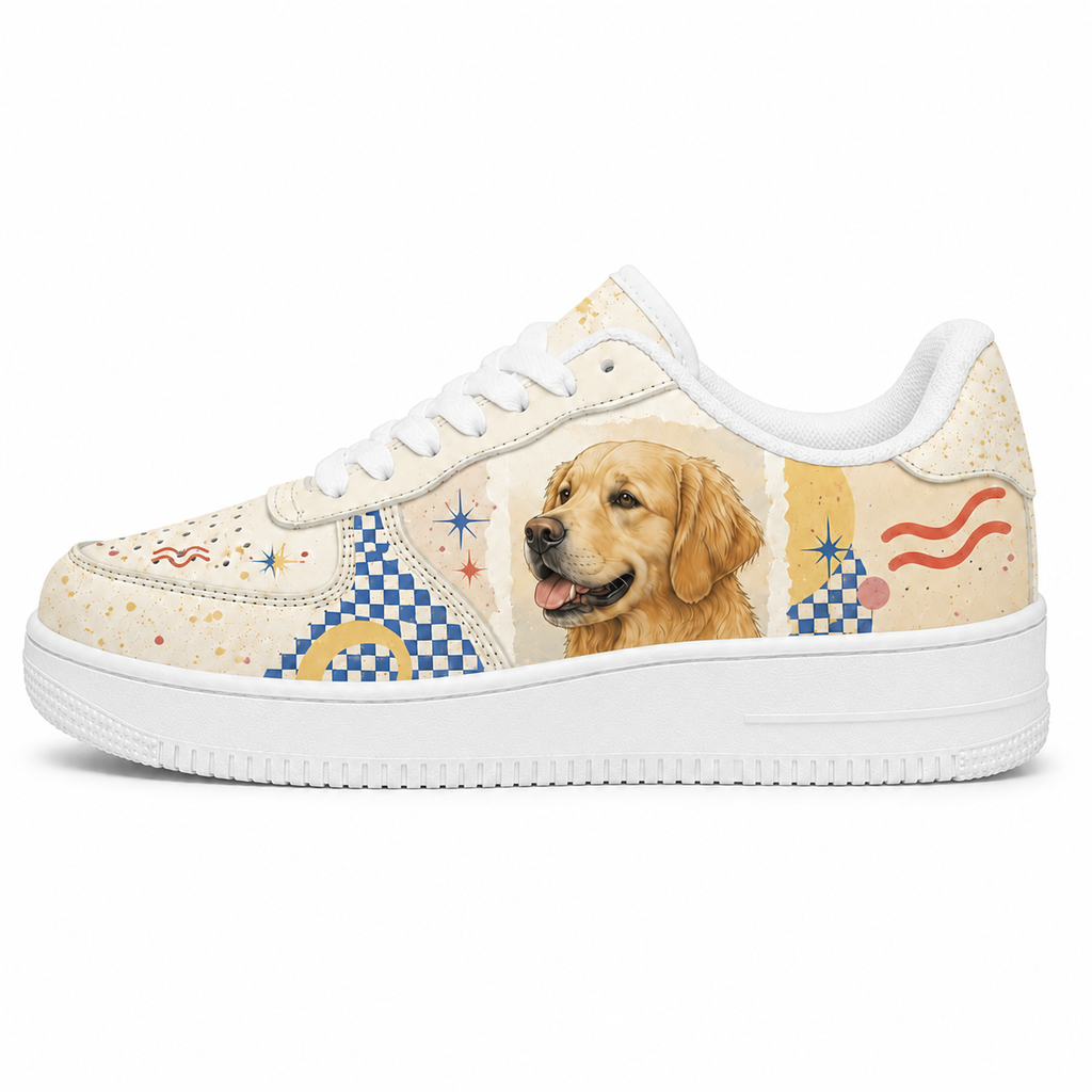 Golden Retriever Mom Retro Patchwork Sneakers