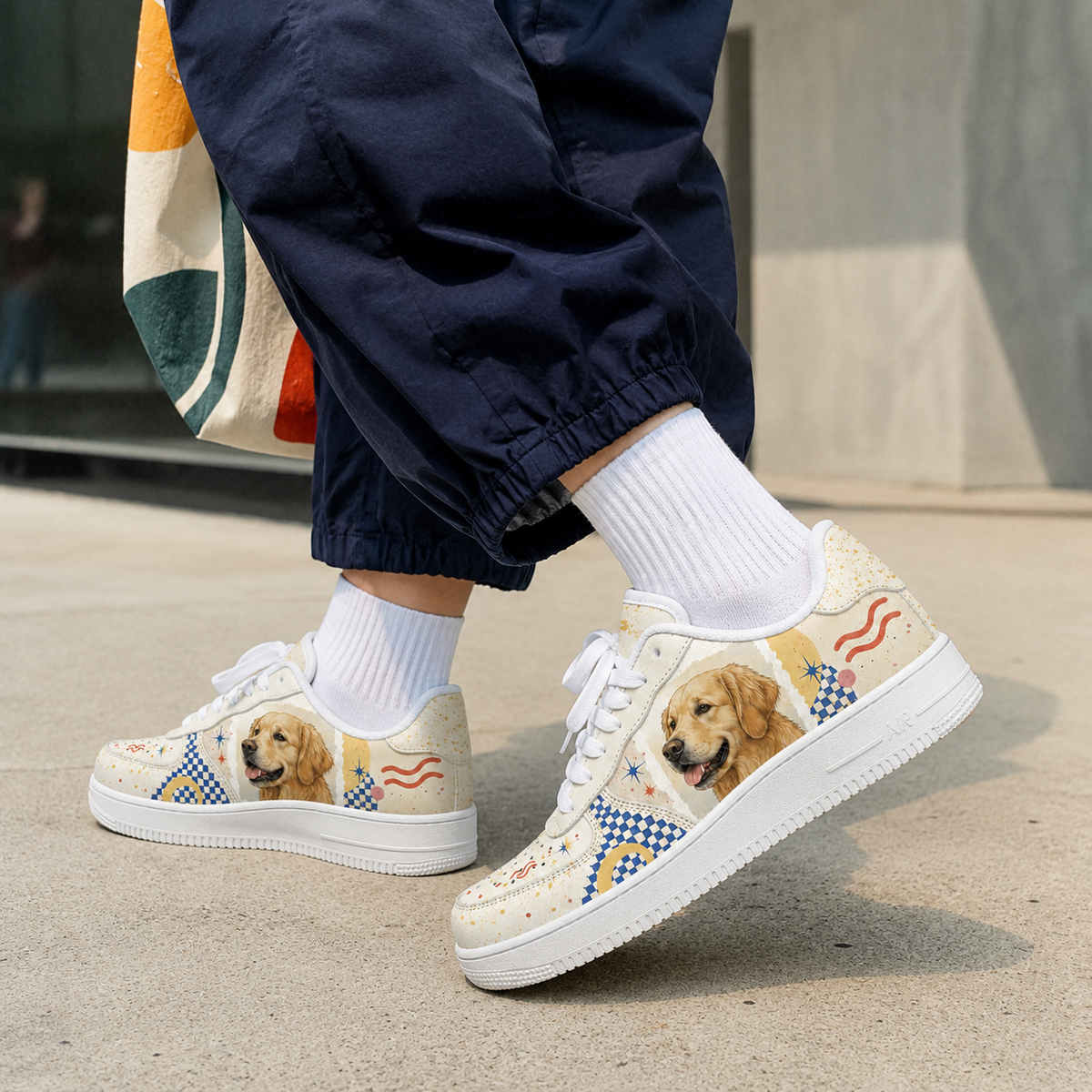 Golden Retriever Mom Retro Patchwork Sneakers