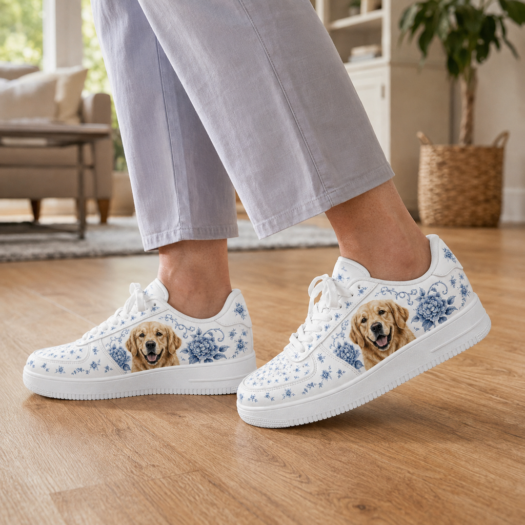 Golden Retriever Mom Blue Porcelain Sneakers