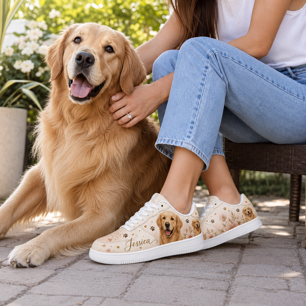 Two pairs of golden retriever flat shoes
