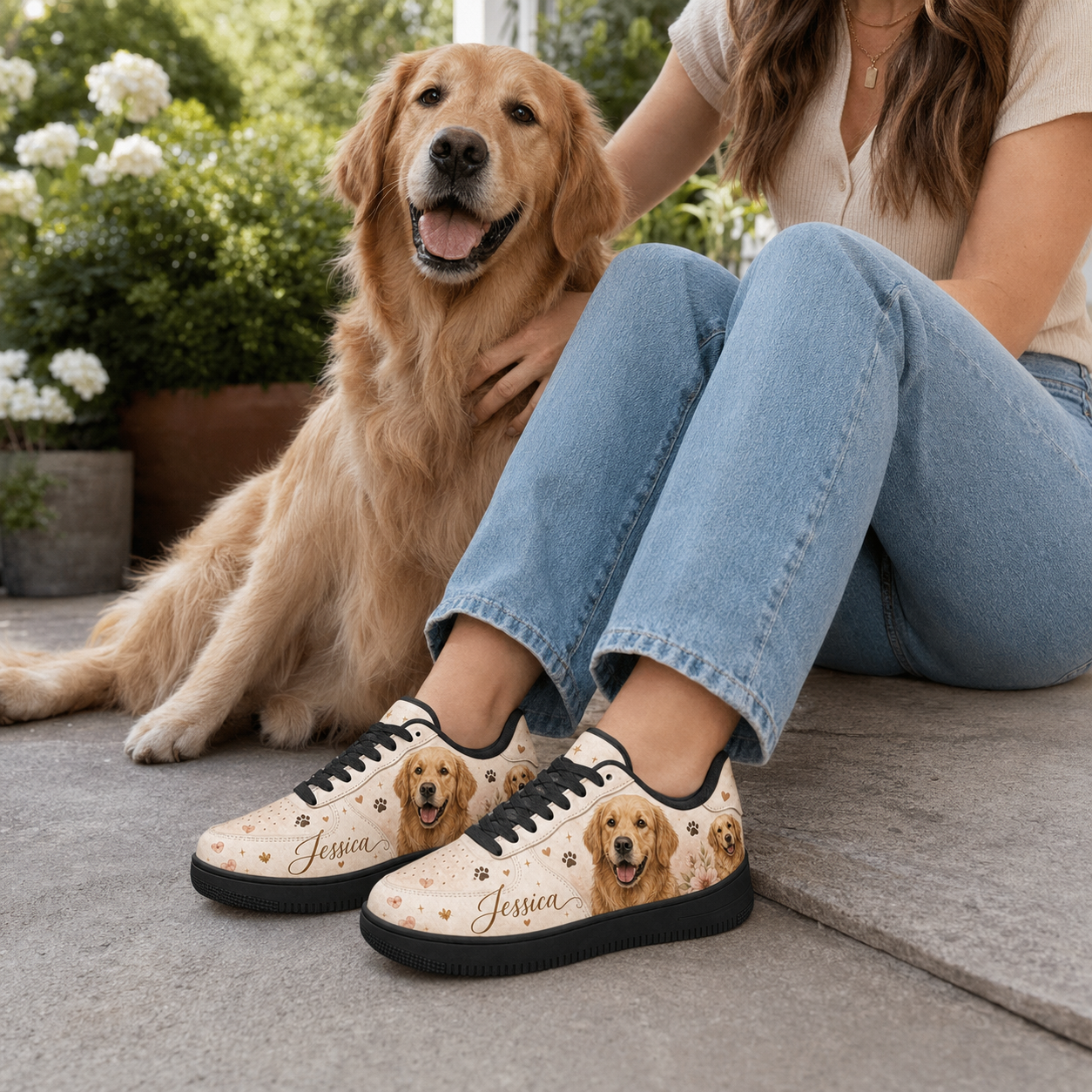 Two pairs of golden retriever flat shoes