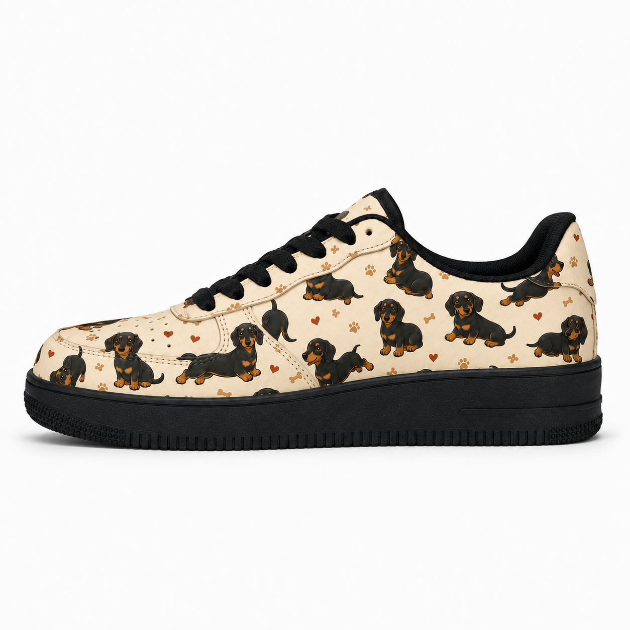 Shoes printed all over with dachshunds