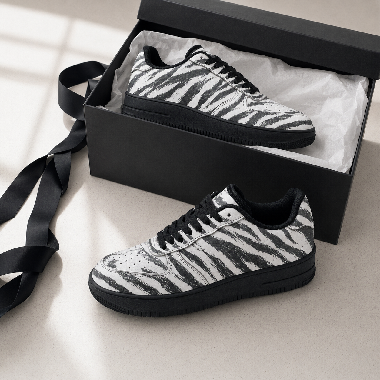 Zebra-patterned flat shoes