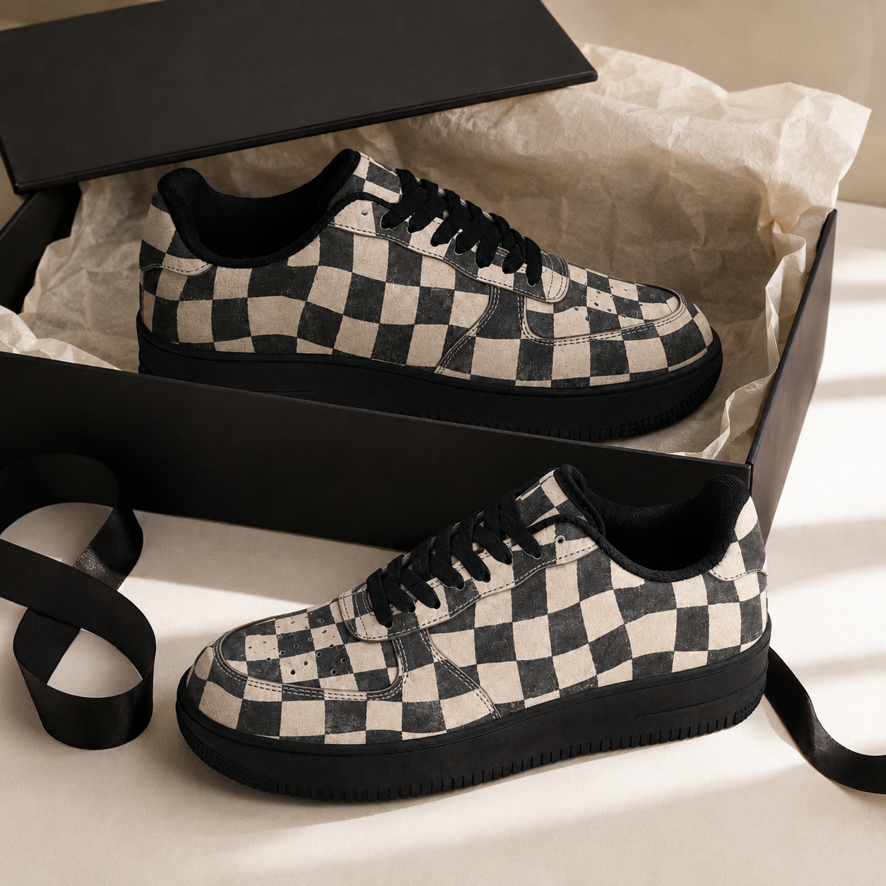 Checkered flat shoes